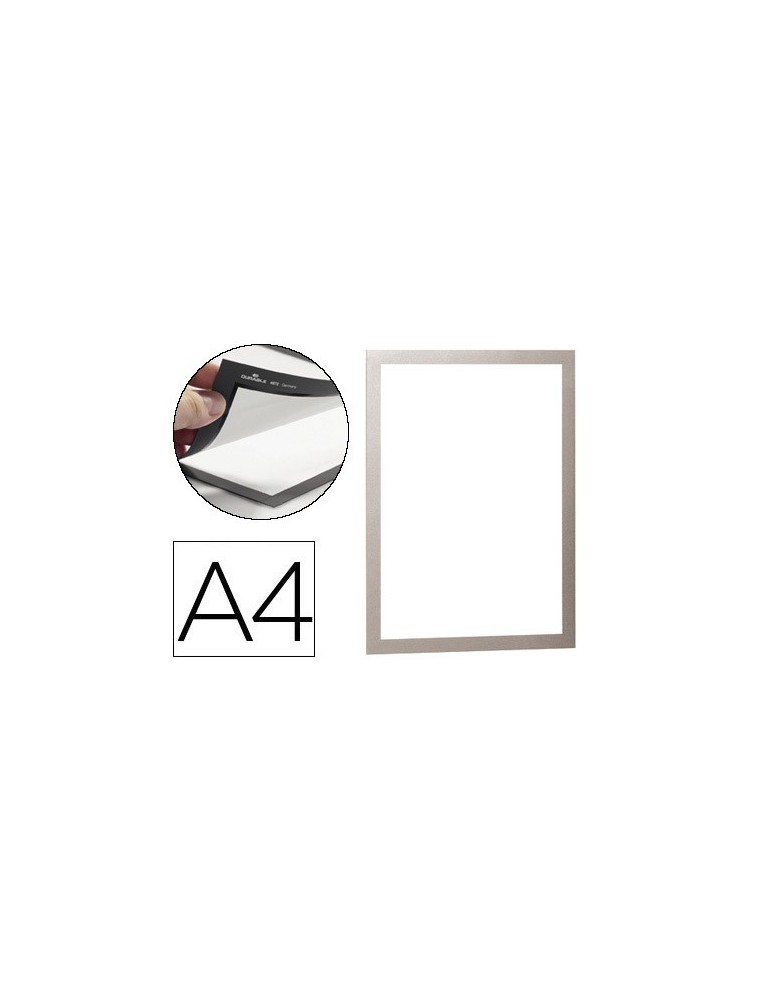 Marco porta anuncios durable magnetico din a4 dorso adhesivo removible color plata pack de 2 unidades