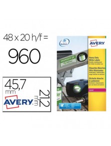 Etiqueta adhesiva resistente avery poliester plata 1,2 mm 45,7x21,2 mm laser pack de 960unidades