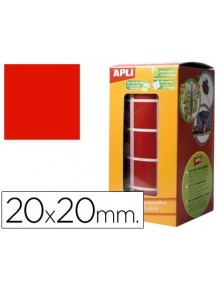 Gomets autoadhesivos cuadrados 20x20 mm rojo rollo de 1770 unidades