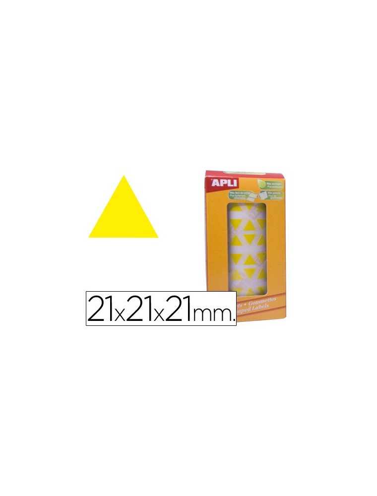 Gomets autoadhesivos triangulares 21x21x21mm amarillo en rollo