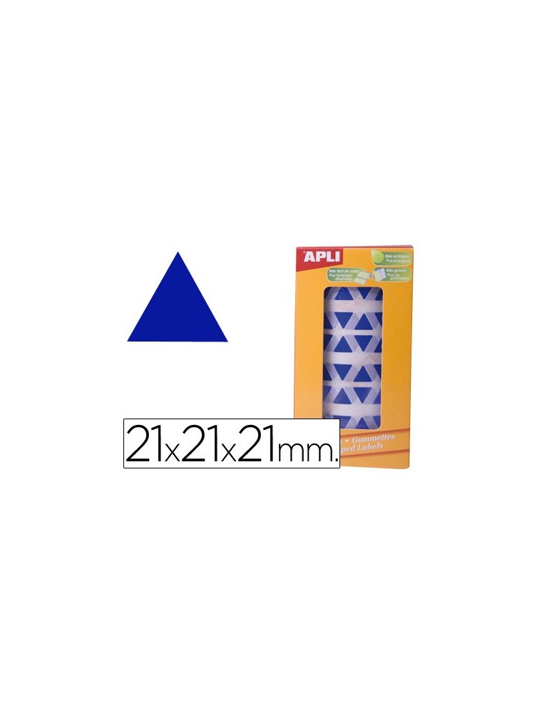 Gomets autoadhesivos triangulares 21x21x21 mm azul en rollo