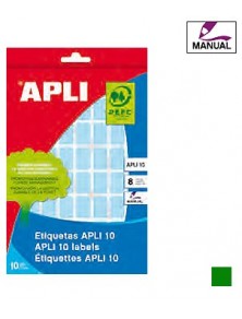 Etiquetas rectangulares de colores 25x40 mm en sobre 8 hojas. Verde APLI