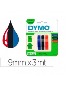 Cinta dymo 3d 9mm x 3mt para rotuladora omegajunior color azulnegrorojo blister 3 unidades