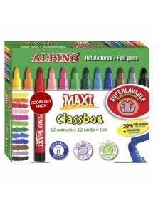 Rotuladores de colores maxi schoolpack 144 ud. de 12 colores diferentes Alpino