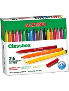 Rotuladores standar tinta lavable schoolpack 216 ud. de 12 colores Alpino