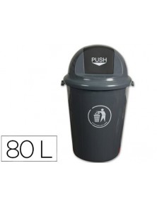 Papelera contenedor q-connect plastico con tapadera 80l color gris 450x760 mm
