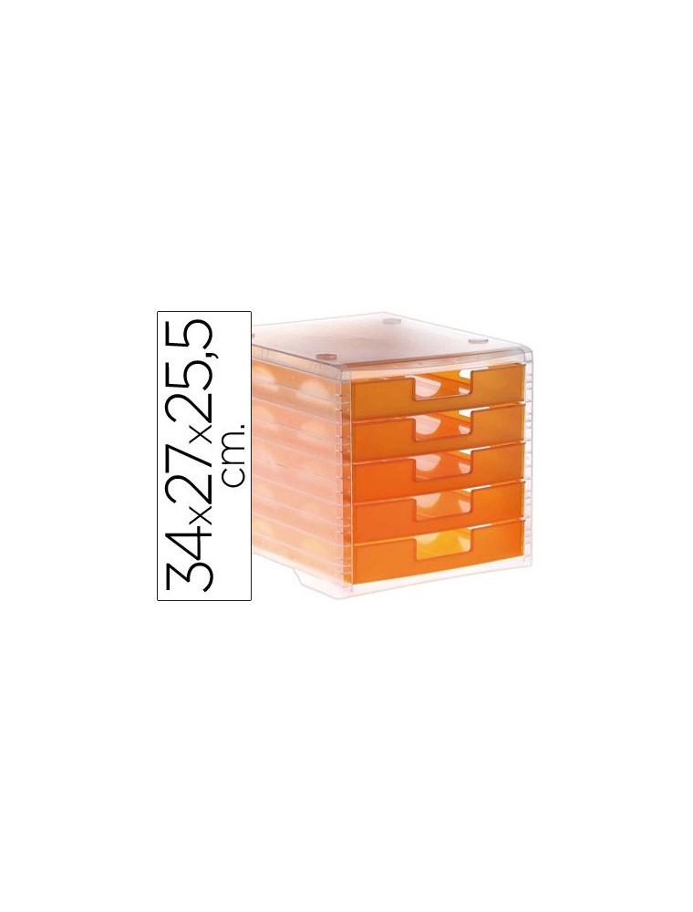 Fichero cajones de sobremesa q-connect 340x270x260 mm apilables 5 cajones naranja mandarina translucido