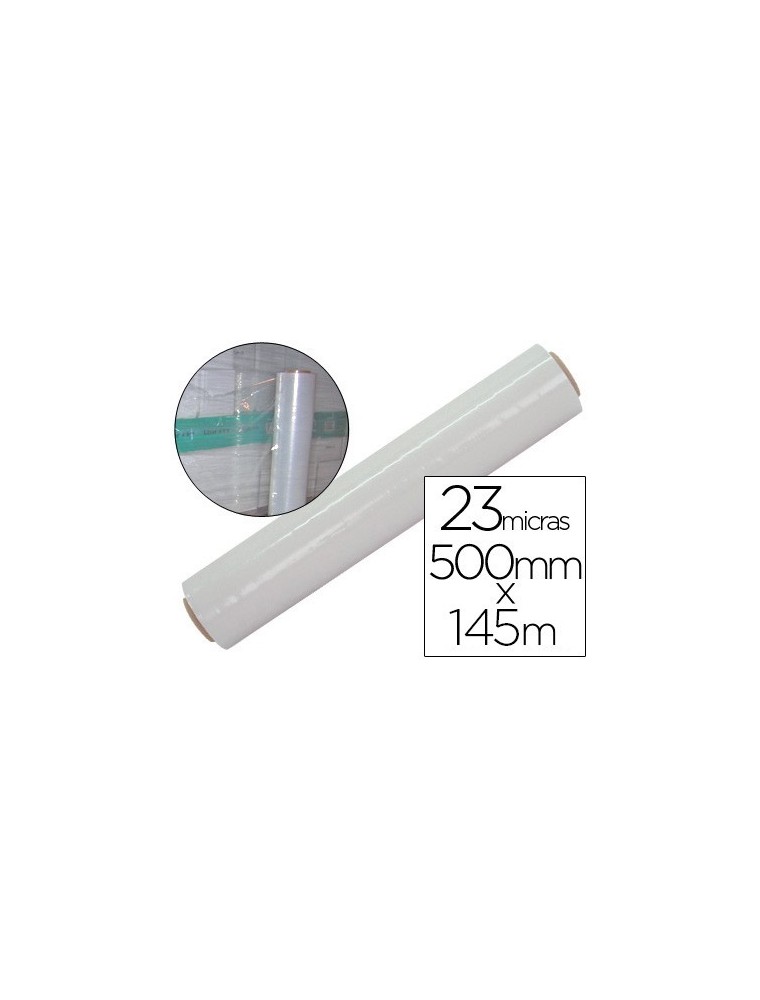 Film extensible q-connect manual ancho 500 mm largo 145 mt espesor 23 micras transparente