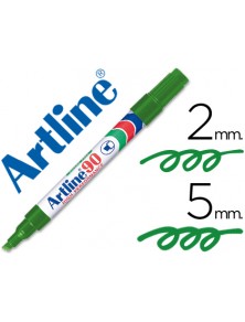 Rotulador artline marcador permanente ek-90 verde punta biselada 5 mm papel metal y cristal