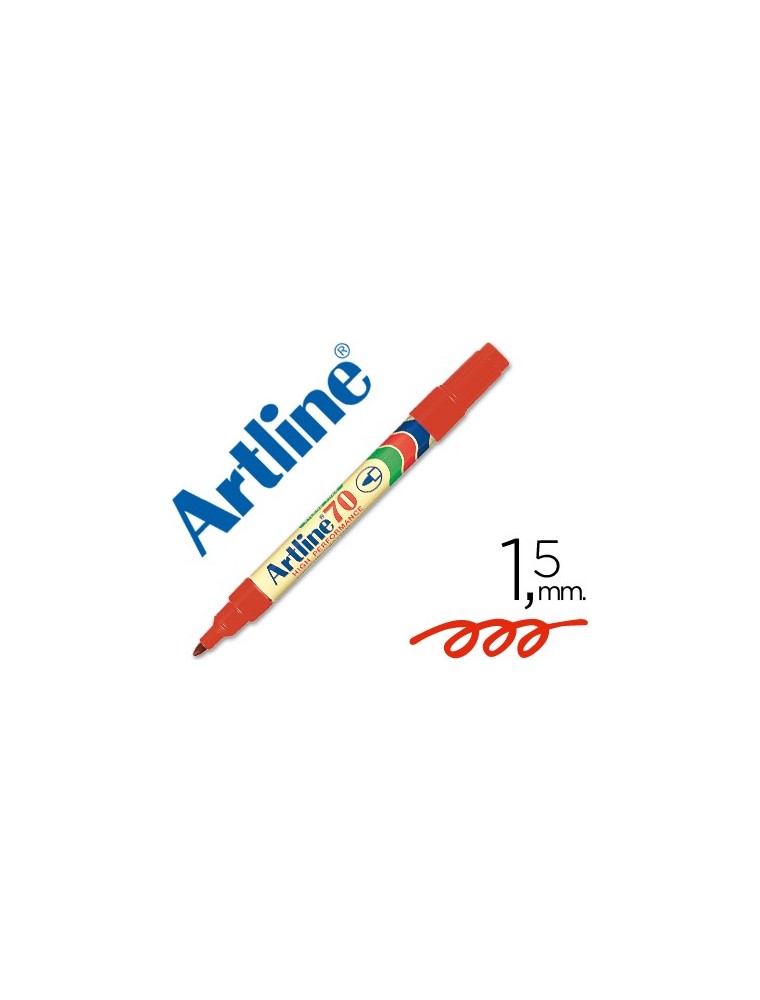 Rotulador artline marcador permanente ek-70 rojo punta redonda 1.5 mm papel metal y cristal