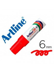 Rotulador artline marcador permanente ek-50 rojo -punta biselada 6 mm -papel metal y cristal