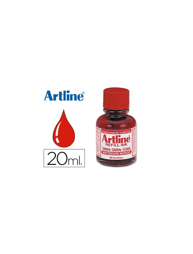 Tinta artline rojo para rotulador pizarra blanca 500-a frasco de 20 ml