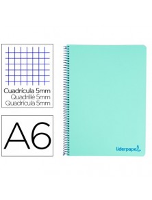 Cuaderno espiral liderpapel a6 micro wonder tapa plastico 120h 90 gr cuadro 5mm 4 bandas color verde