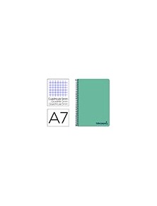 Cuaderno espiral liderpapel a7 micro wonder tapa plastico 100h 90 gr cuadro 5mm 4 bandas color verde