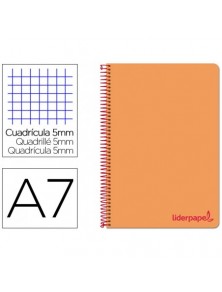 Cuaderno espiral liderpapel a7 micro wonder tapa plastico 100h 90 gr cuadro 5mm 4 bandas color naranja