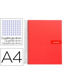 Cuaderno espiral liderpapel a4 crafty tapa forrada 80h 90 gr cuadro 4mm con margen color roja