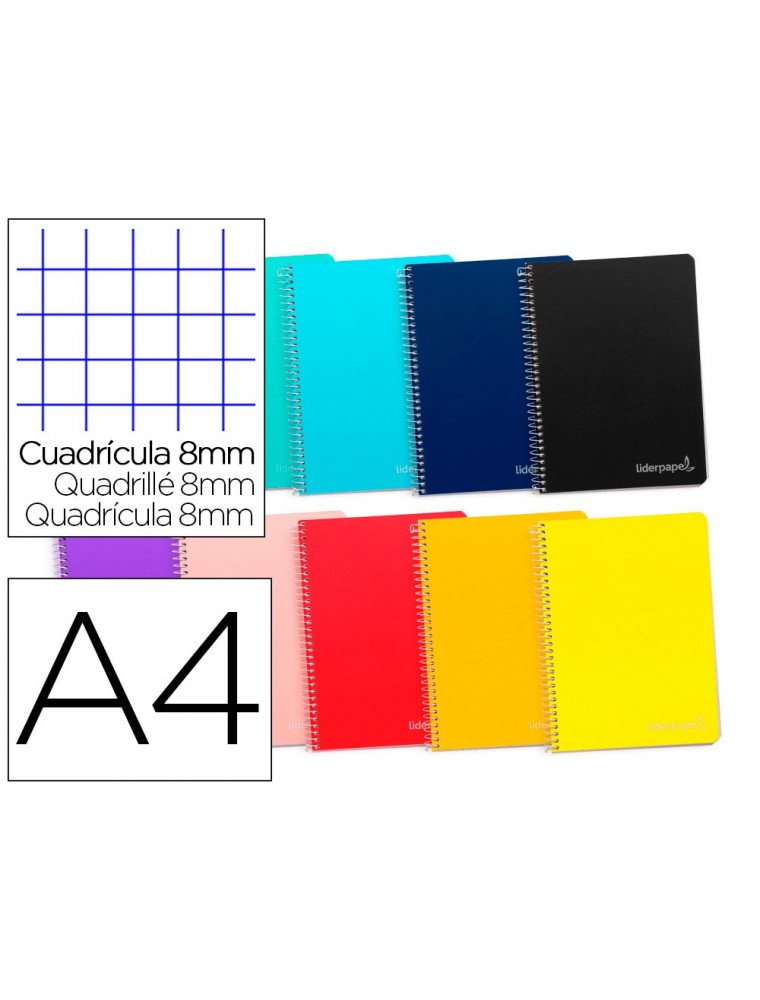 Cuaderno espiral liderpapel a4 micro witty tapa dura 140h 75gr cuadro 5mm 5 bandas 4 taladros colores surtidos