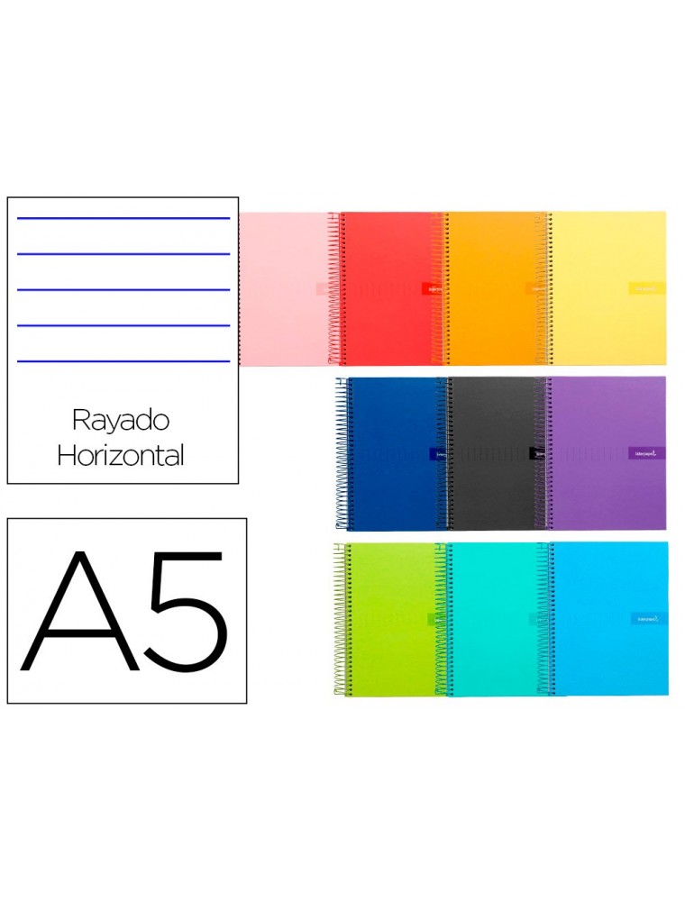 Cuaderno espiral liderpapel a5 crafty tapa forrada 80h 90 gr rayado horizontal con margen colores surtidos