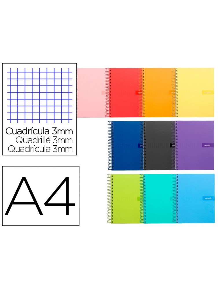 Cuaderno espiral liderpapel a4 crafty tapa forrada 80h 90 gr cuadro 3 mm con margen colores surtidos