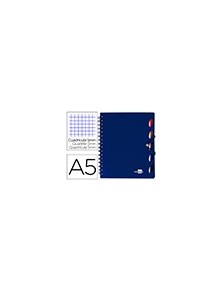Cuaderno espiral liderpapel a5 micro executive tapa plastico 100h 80 gr cuadro 5mm 5 se paradores con gomilla azul
