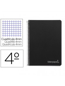 Cuaderno espiral liderpapel cuarto witty tapa dura 80h 75gr cuadro 4mm con margen color negro