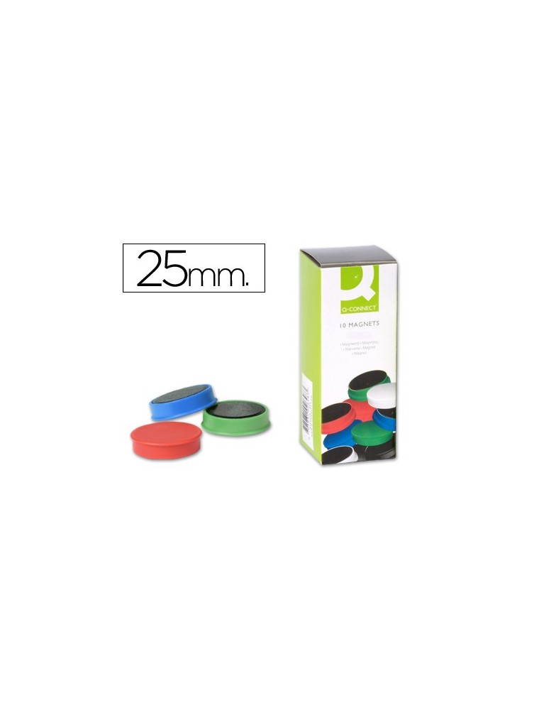 Imanes para sujecion q-connect ideal para pizarras magneticas25 mm colores surtidos -caja de 10 imanes