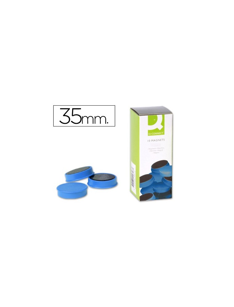 Imanes para sujecion q-connect ideal para pizarras magneticas35 mm azul -caja de 10 imanes
