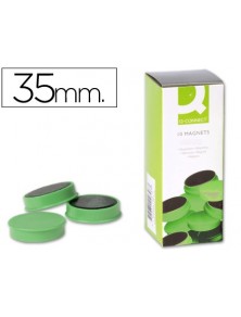 Imanes para sujecion q-connect ideal para pizarras magneticas35 mm verde -caja de 10 imanes