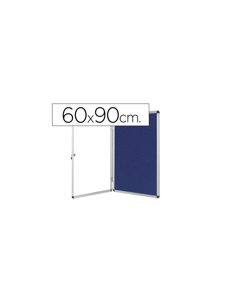 Vitrina de anuncios q-connect mural pequeña fieltro azul con puerta y marco con cerradura 72x98 cm