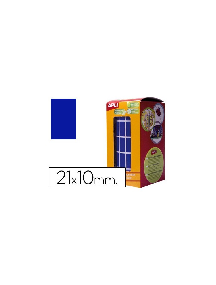 Gomets autoadhesivos rectangulares 21x10 mm azul en rollo