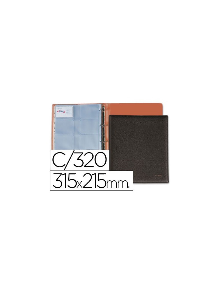 Tarjetero pardo folio 4 anillas similpiel negro para 320 tarjetas 320x275 mm