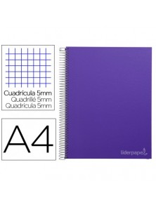 Cuaderno espiral liderpapel a4 micro jolly tapa forrada 140h 75 gr cuadro 5mm 5 bandas 4 taladros color lila