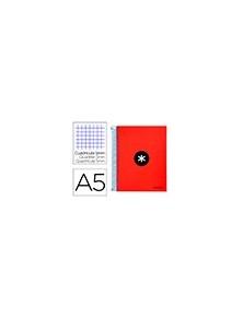 Cuaderno espiral liderpapel a5 micro antartik tapa forrada120h 100 gr cuadro 5mm 5 bandas 6 taladros color rojo