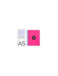 Cuaderno espiral liderpapel a5 micro antartik tapa forrada120h 100 gr cuadro 5mm 5 bandas 6 taladros color rosa