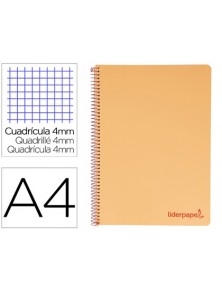 Cuaderno espiral liderpapel a4 wonder tapa plastico 80h 90gr cuadro 4mm con margen color naranja