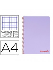 Cuaderno espiral liderpapel a4 wonder tapa plastico 80h 90gr cuadro 4mm con margen color violeta