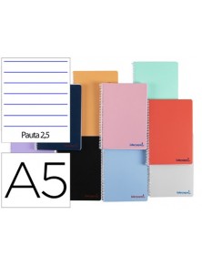 Cuaderno espiral liderpapel a5 wonder tapa plastico 80h 90g pauta estrecha 2,5mm con margen colores surtidos