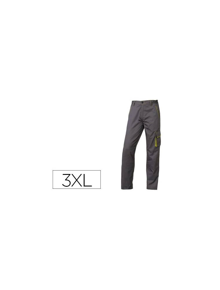Pantalon de trabajo deltaplus cintura ajustable 5 bolsillos color gris verde talla 3xl