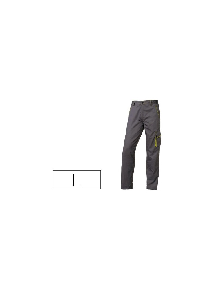 Pantalon de trabajo deltaplus cintura ajustable 5 bolsillos color gris verde talla l talla l