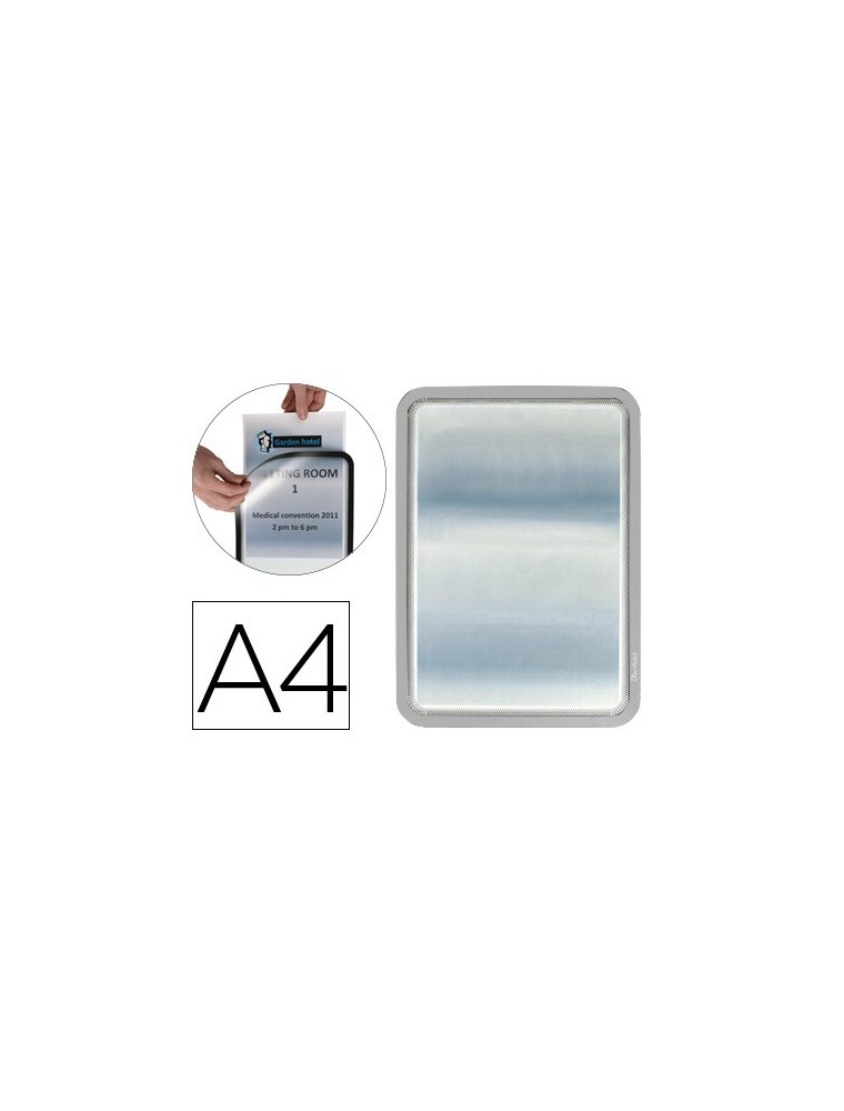 Marco porta anuncios tarifold magneto din a4 dorso adhesivo removible color gris pack de 2 unidades