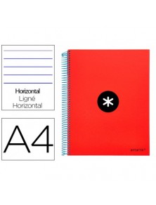 Cuaderno espiral liderpapel a4 micro antartik tapa forrada 120h 100 gr horizontal 5 bandas 4 taladros color rojo