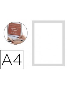 Marco porta anuncios q-connect magneto din a4 dorso adhesivo removible color plata pack de 2