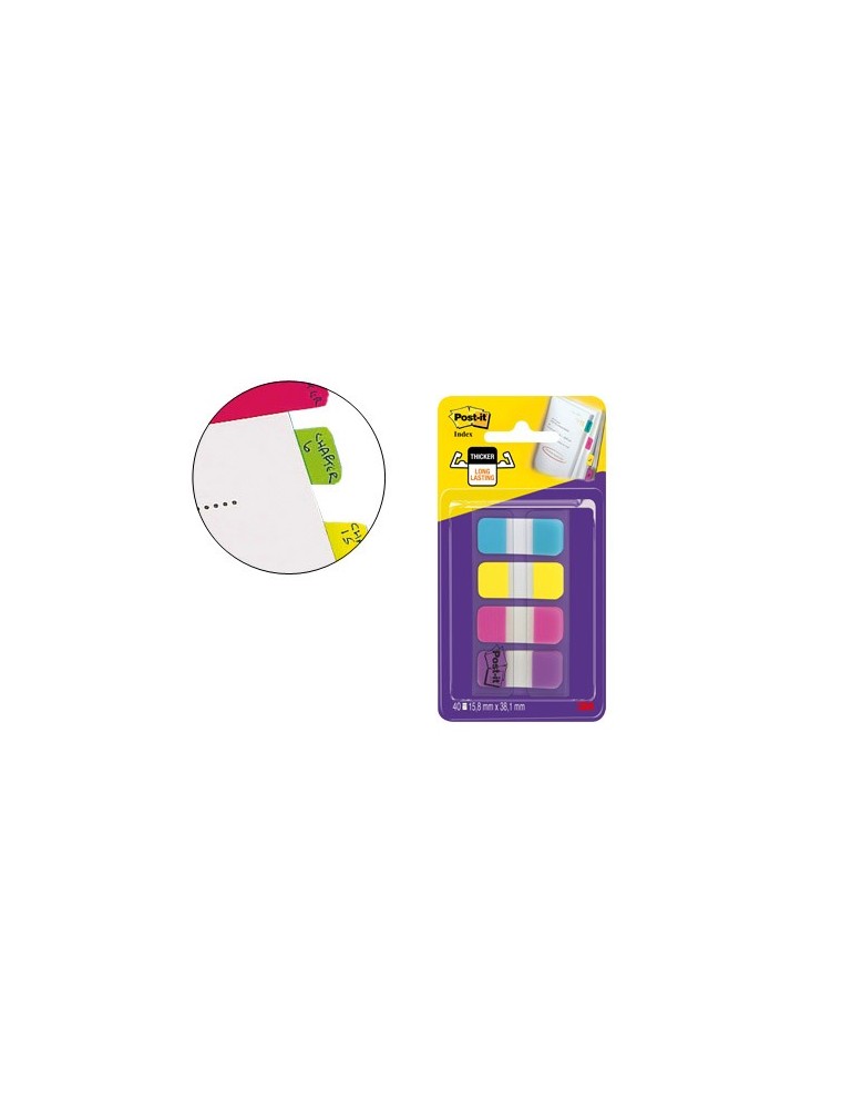 Banderitas separadoras rigidas dispensador 4 colores amarillo azul rosa y violeta post-it index 676-aypv-eu