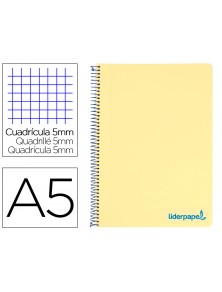 Cuaderno espiral liderpapel a5 micro wonder tapa plastico 120h 90g cuadro 5mm 5 bandas 6 taladros color amarillo