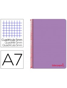 Cuaderno espiral liderpapel a7 micro wonder tapa plastico 100h 90 gr cuadro 5mm 4 bandas color violeta