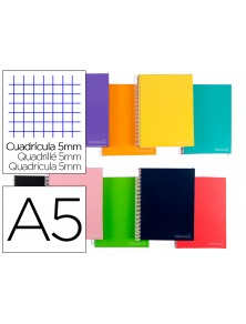 Cuaderno espiral liderpapel a4 micro jolly tapa forrada 140h 75 gr cuadro 5mm 5 bandas4 taladros colores surtidos