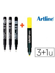 Rotulador artline comic pen calibrado micrometrico negro bolsa de 3 uds 0,2 0,4 0,8  fluorescente 660