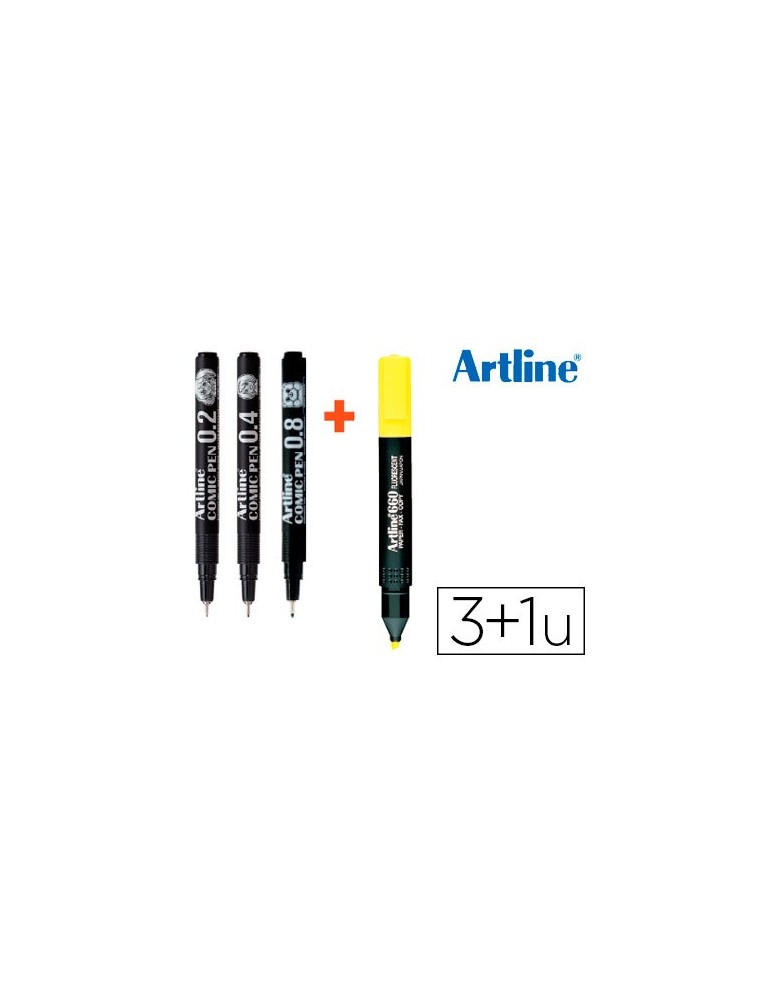 Rotulador artline comic pen calibrado micrometrico negro bolsa de 3 uds 0,2 0,4 0,8  fluorescente 660