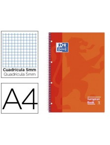 Cuaderno espiral oxford tapa extradura microperforado din a4 80 hojas cuadros 5mm -color naranja oscuro