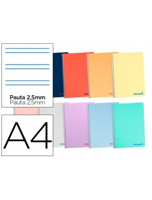 Cuaderno espiral liderpapel a4 wonder tapa plastico 80h 90gr pauta estrecha 2,5mm con margen colores surtidos